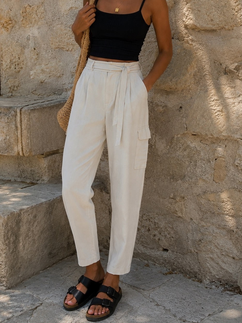 NWOT WILFRED ARITZIA kafta linen blend cargo womens pant in sand size 4